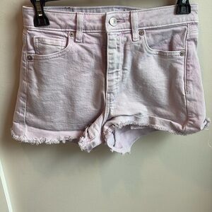 American Eagle Outfitters Pink Jean Shorts Frayed Hem High-Waisted